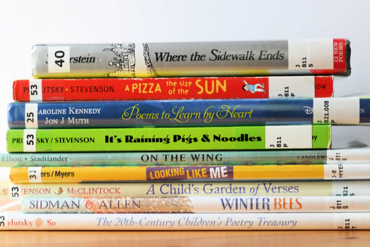 Stack of children's poetry books.