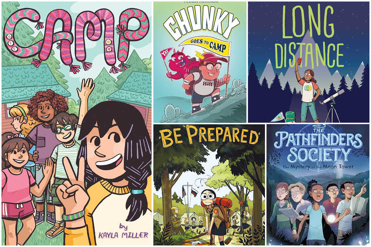 Collage of children's graphic novels about Summer Camp.