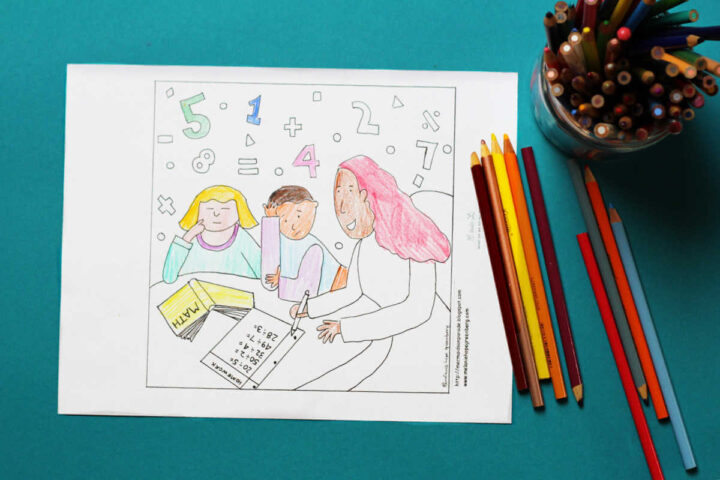 Coloring Homework School-Themed Coloring Pages (Printables)