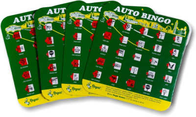 Four auto bingo cards.
