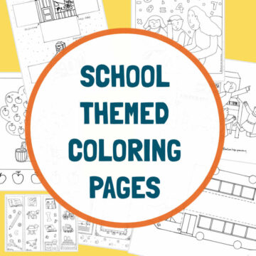 Collage of school themed coloring pages.