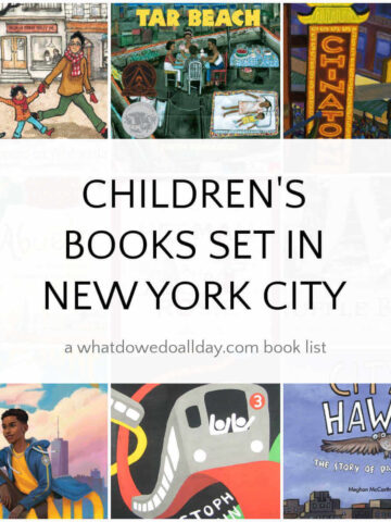 Collage of book covers with text overlay that reads, Children's Books set in New York City.