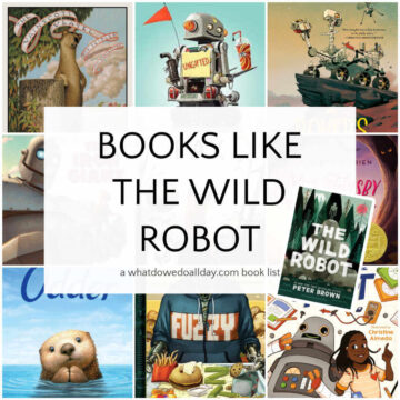 Collage of book covers with text overlay, "Books like The Wild Robot".