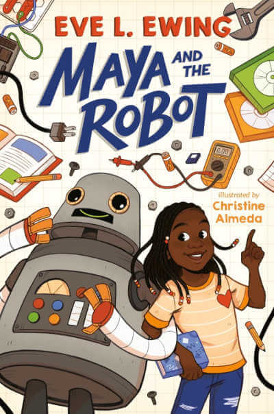 Maya and the Robot book cover with illustration of girl and robot.