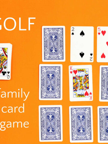 Cards arranged in a 3 x 3 grid with text that reads, "Golf family card game."