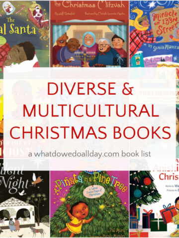 Collage of picture books with text overlay that reads, Diverse and Multicultural Christmas Books.