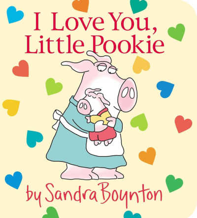 Picture book cover for I Love You, Little Pookie with illustration of pig hugging a baby pig.