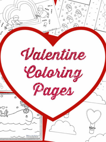 Collage of valentine coloring pages.