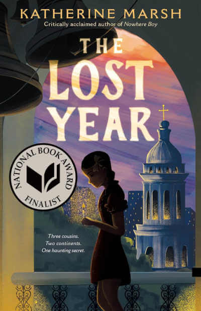 The Lost Year book cover with illustration of child against backdrop of church.