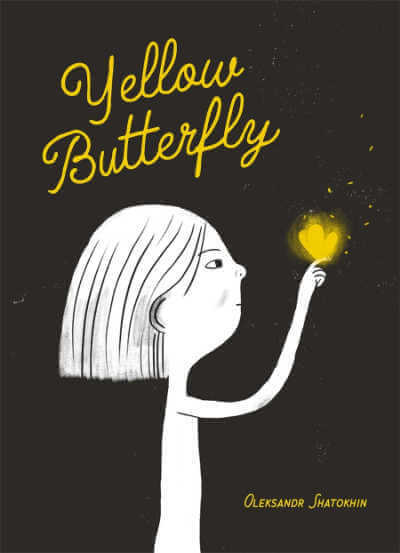Yellow Butterfly picture book cover with illustration of child holding butterfly on finger.