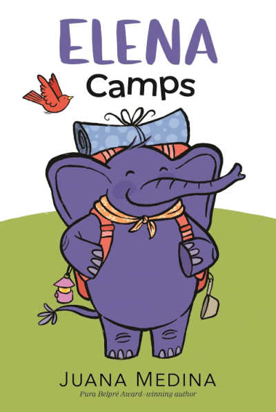 Elena Camps book cover with illustration of purple elephant wearing a backpack.