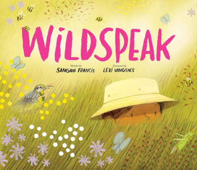 Book cover for Wildspeak with illustration of child hiding in meadow.