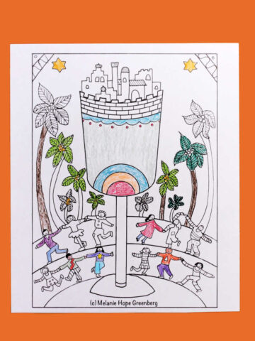 Passover coloring page in progress of being colored.