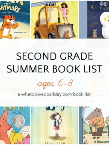 Collage of book covers with text overlay that reads, second grade summer book list ages 6-8.
