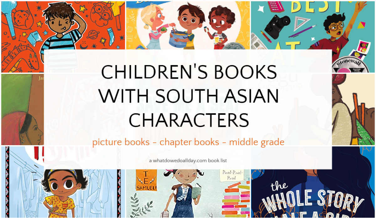 Collage of book covers with text overlay that reads, Books with South Asian Characters