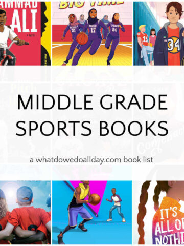 Collage of book covers with text overlay that reads, Middle Grade Sports Books.