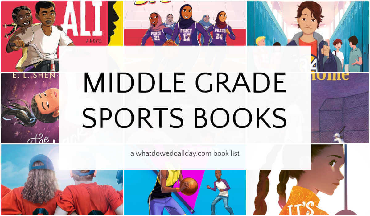 Collage of book covers with text overlay that reads, Middle Grade Sports Books.