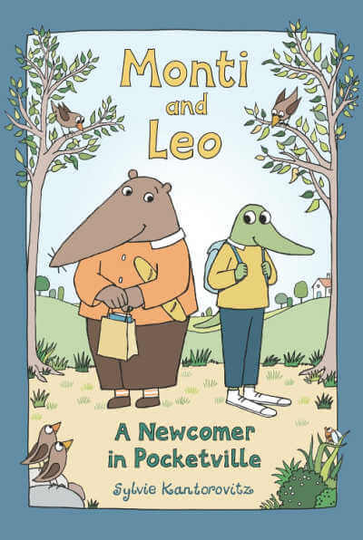 Monti and Leo book cover will illustration of mole and lizard wearing clothes and ready for school.