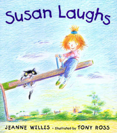 Book cover for Susan Laughs with illustration of girl and cat on teeter-totter.