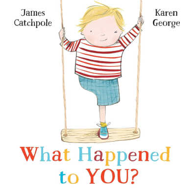 Book cover for What Happened to You? with illustration of boy with one leg standing on a swing.