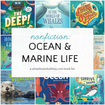 Collage of children's books with text overlay that reads: Nonfiction ocean and marine life.