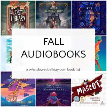 Collage of audiobook covers with text overlay that reads "fall audiobooks"