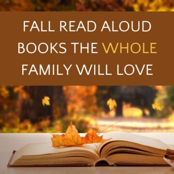 Open book with fall leaves and text overlay that reads, "Fall read aloud books the whole family will love."