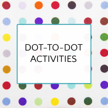Text reads "dot-to-dot activities" on background of multicolored dots.