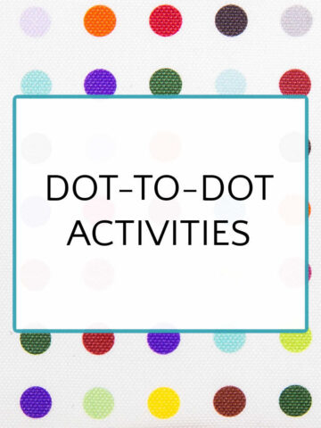 Text reads "dot-to-dot activities" on background of multicolored dots.