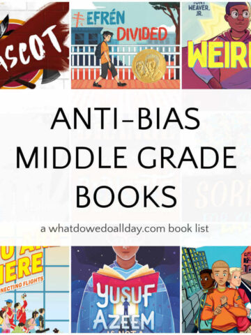 Collage of book covers with text overlay that reads, "Anti-Bias Middle Grade Books."