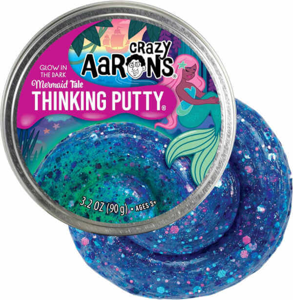 Can of blue sparkle Thinking Putty.