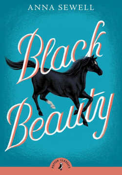 Book cover for Black Beauty will illustration of running horse.