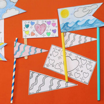 Finished flag coloring page activity and craft.