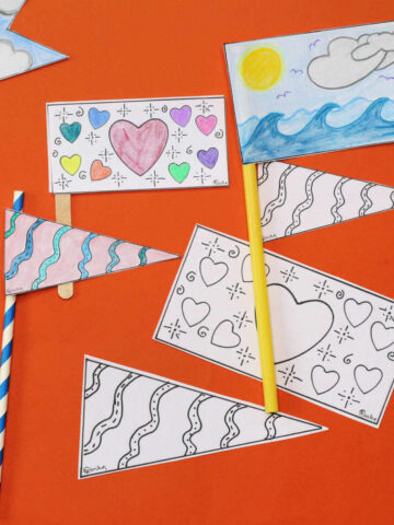 Finished flag coloring page activity and craft.