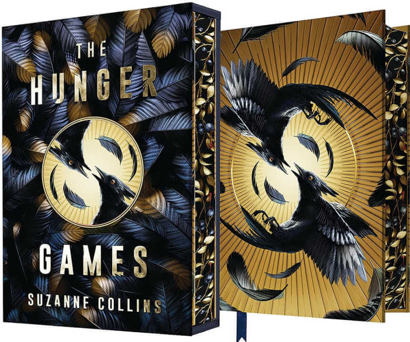 Book cover and slipcase for collector's edition of The Hunger Games.